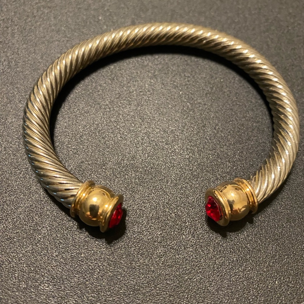Elegant Silver and Gold Bracelet with Red Accents silver and gold plated.